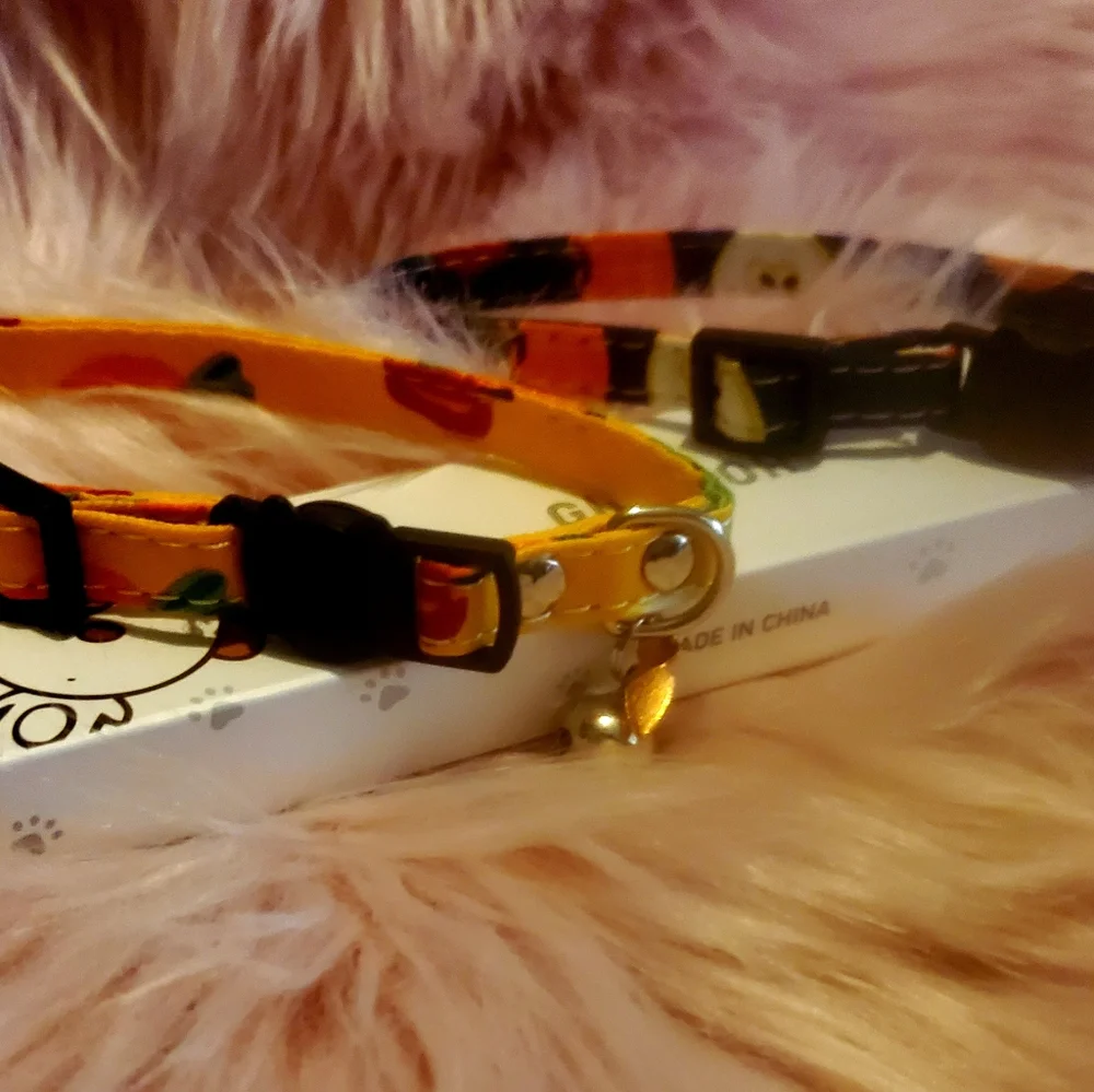 Cat Collars. Set of 2. Adjustable size. Navy and yellow